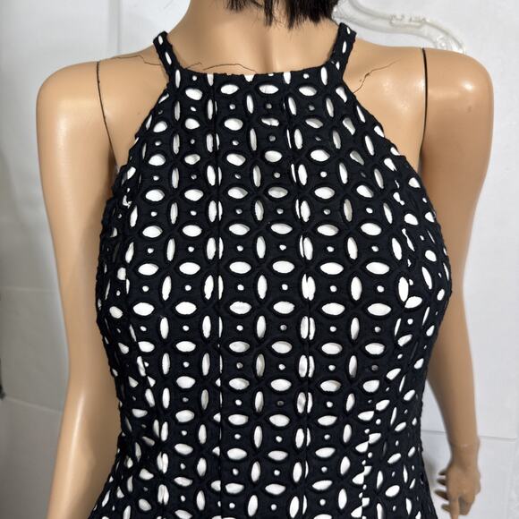 Vince Camuto Black Layered Eyelet Dress 6 Halter Fit Flare Preppy Whimsigoth Y2k - Picture 7 of 16